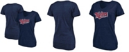 Fanatics Women's Heathered Navy Minnesota Twins Wordmark Tri-Blend V-Neck T-shirt